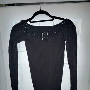 Intimately by Free People - Black Long Sleeve Knit Top with Open Work - Size M/L